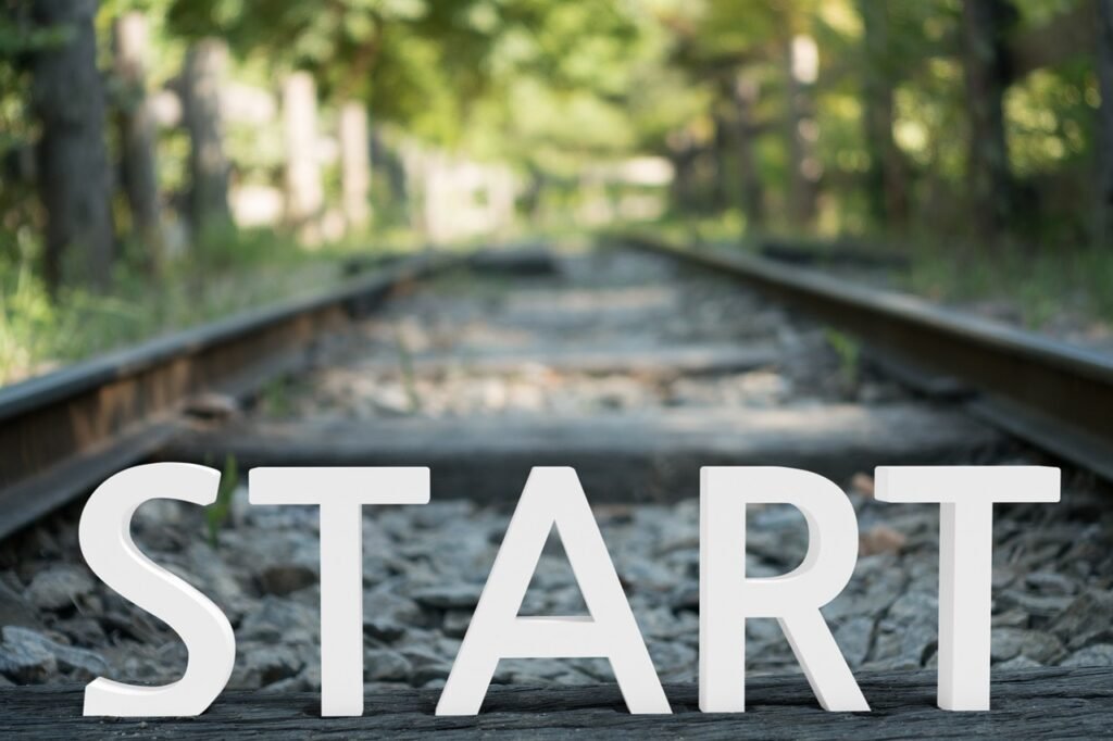 a white letters on a train track